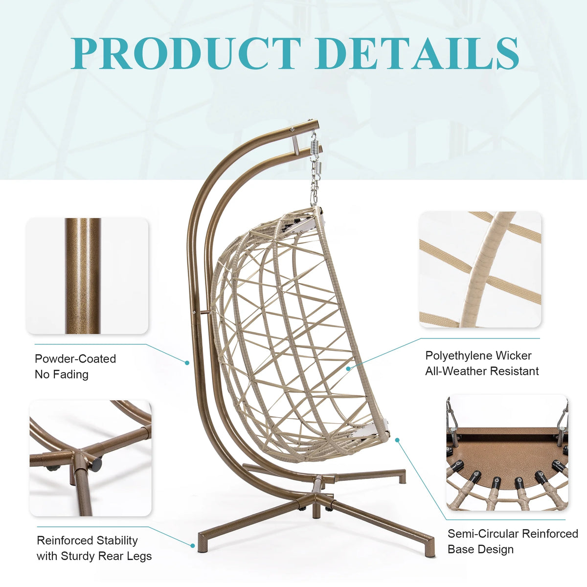 RADIATA Double Wicker Egg Swing Chair with Stand, 2-Person Hanging Egg Chair for Indoor/Outdoor, 700lbs Capacity, Thick Cushions & Headrest,Sturdy Metal Frame��Dark Gray