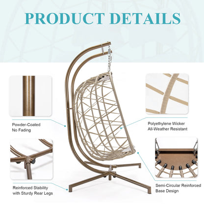 RADIATA Double Wicker Egg Swing Chair with Stand, 2-Person Hanging Egg Chair for Indoor/Outdoor, 700lbs Capacity, Thick Cushions & Headrest,Sturdy Metal Frame��Dark Gray