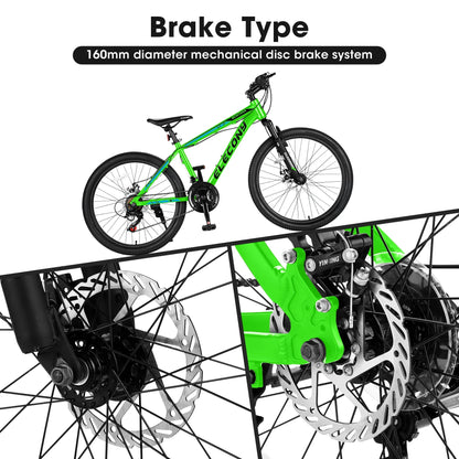 24" Mountain Bike, Aluminum Mountain Bike for Adult with Disc Brakes, Shimano 21 Speeds Bike for 14-18 Yeas Old ,Green