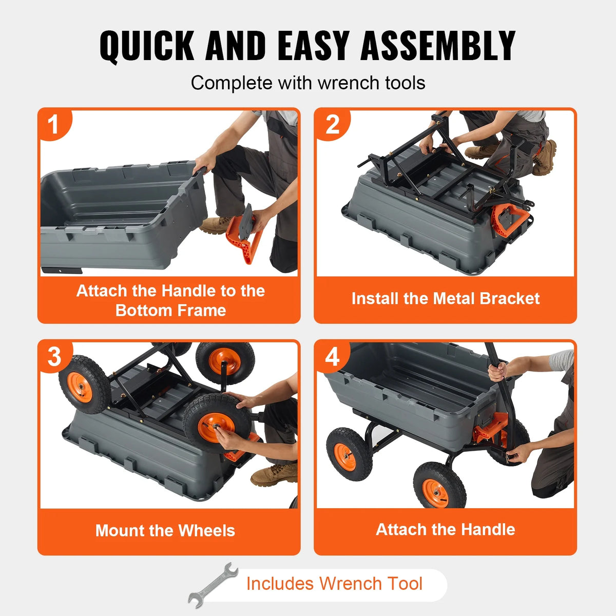 KFFKFF Garden Dump Cart, 35.8x19.5x8.2 in Dump Truck Cart, Max. 600lbs Load Capacity, 10in Rubber Tire, 180�� Adjustable Handle
