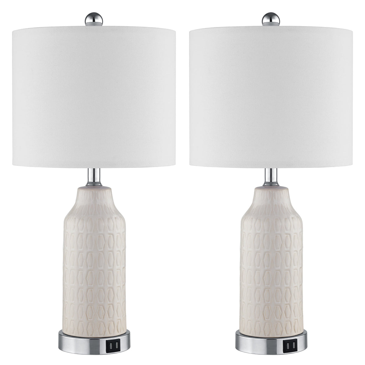 Cinkeda Table Lamp Set of 2 for Living Room Bedroom with USB Ports AC Outlet 3 Way Dimmable Touch Nightlight Farmhouse White Floral Nightstand Bedside Lamps