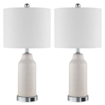 Cinkeda Table Lamp Set of 2 for Living Room Bedroom with USB Ports AC Outlet 3 Way Dimmable Touch Nightlight Farmhouse White Floral Nightstand Bedside Lamps