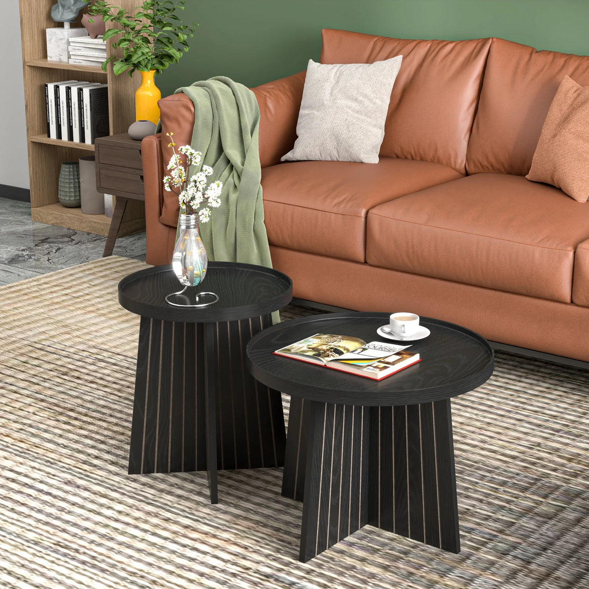 Round Coffee Table, Nesting Coffee Tables Set of 2, Circular Coffee Table