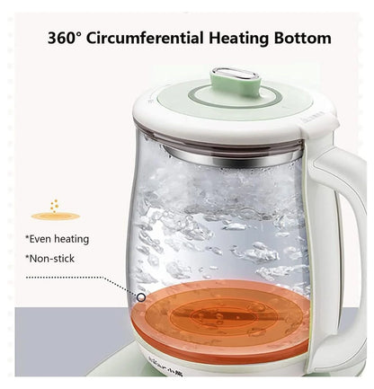 Bear Electric Kettle with Infuser & Stew Pot - 1.8L Health Pot, 16 Menus, Glass Kettle, Tea Maker, 120V, Green
