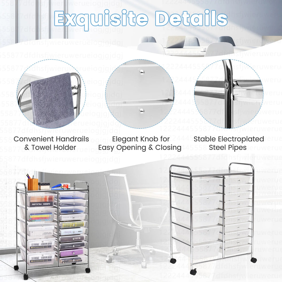 Costway 15 Drawer Rolling Storage Cart Tools Scrapbook Paper Office School Organizer White