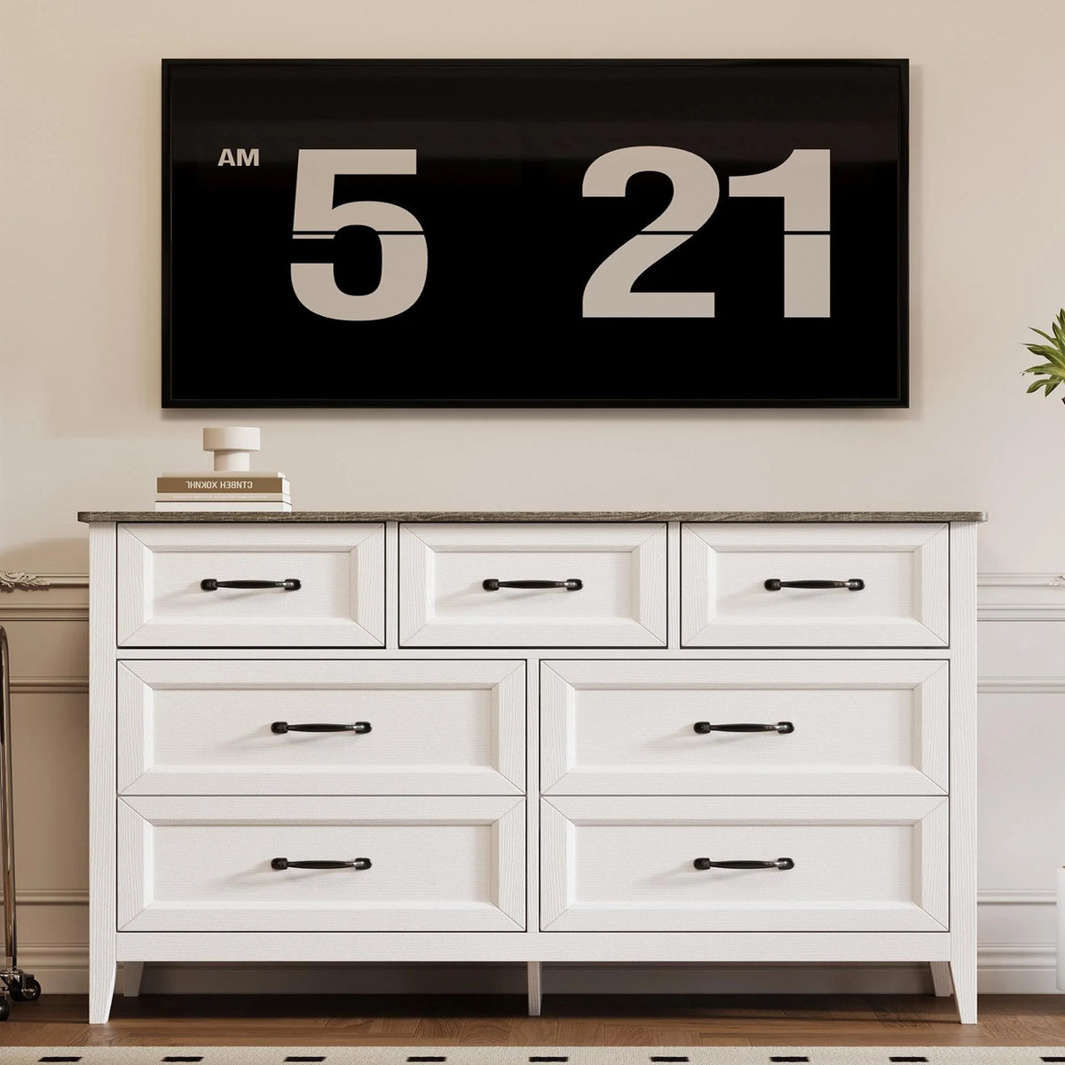 Lofka 47.2" Dresser for Bedroom with 6 Double Drawers, Farmhouse Wood Storage Cabinet with Smooth Metal Handle