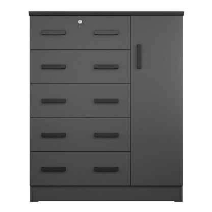 Better Home Products JCF Sofie 5 Drawer Wooden Tall Chest Wardrobe in Mahogany