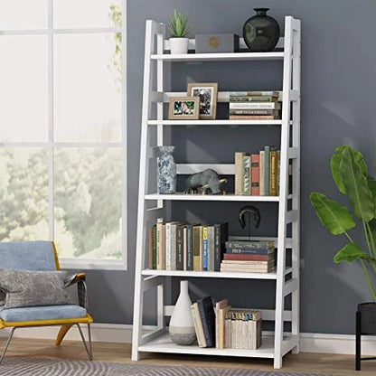 Tribesigns 5-Tier Bookshelf Modern Bookcase, 5 Shelves Ladder Shelf White