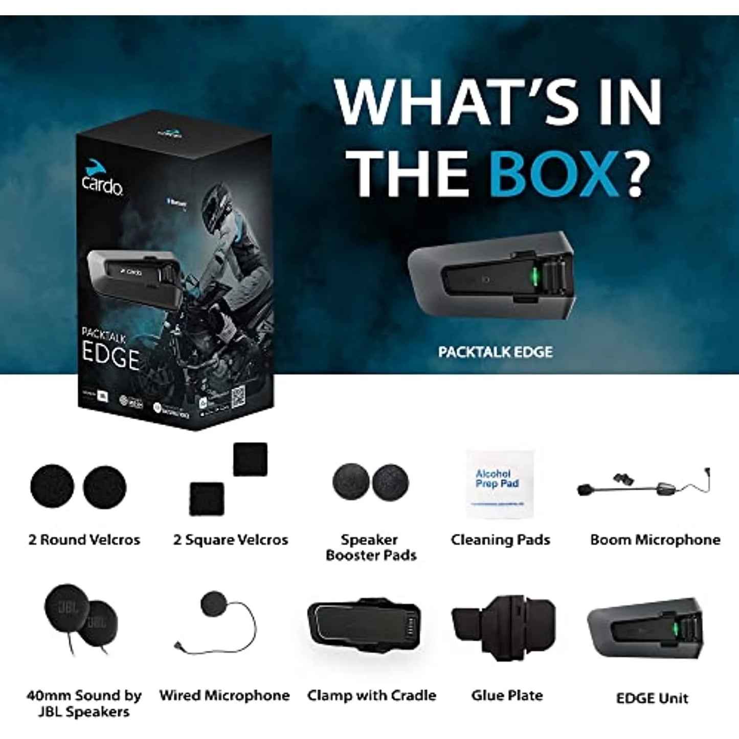 Cardo PACKTALK Edge Motorcycle Bluetooth Communication System Headset Intercom - Dual Pack