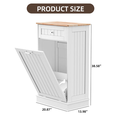 HARIPUL Single Tilt Out Trash Cabinet for 13 Gallon Waste Bin, Free Standing Kitchen Trash Can Cabinet with Drawers, White