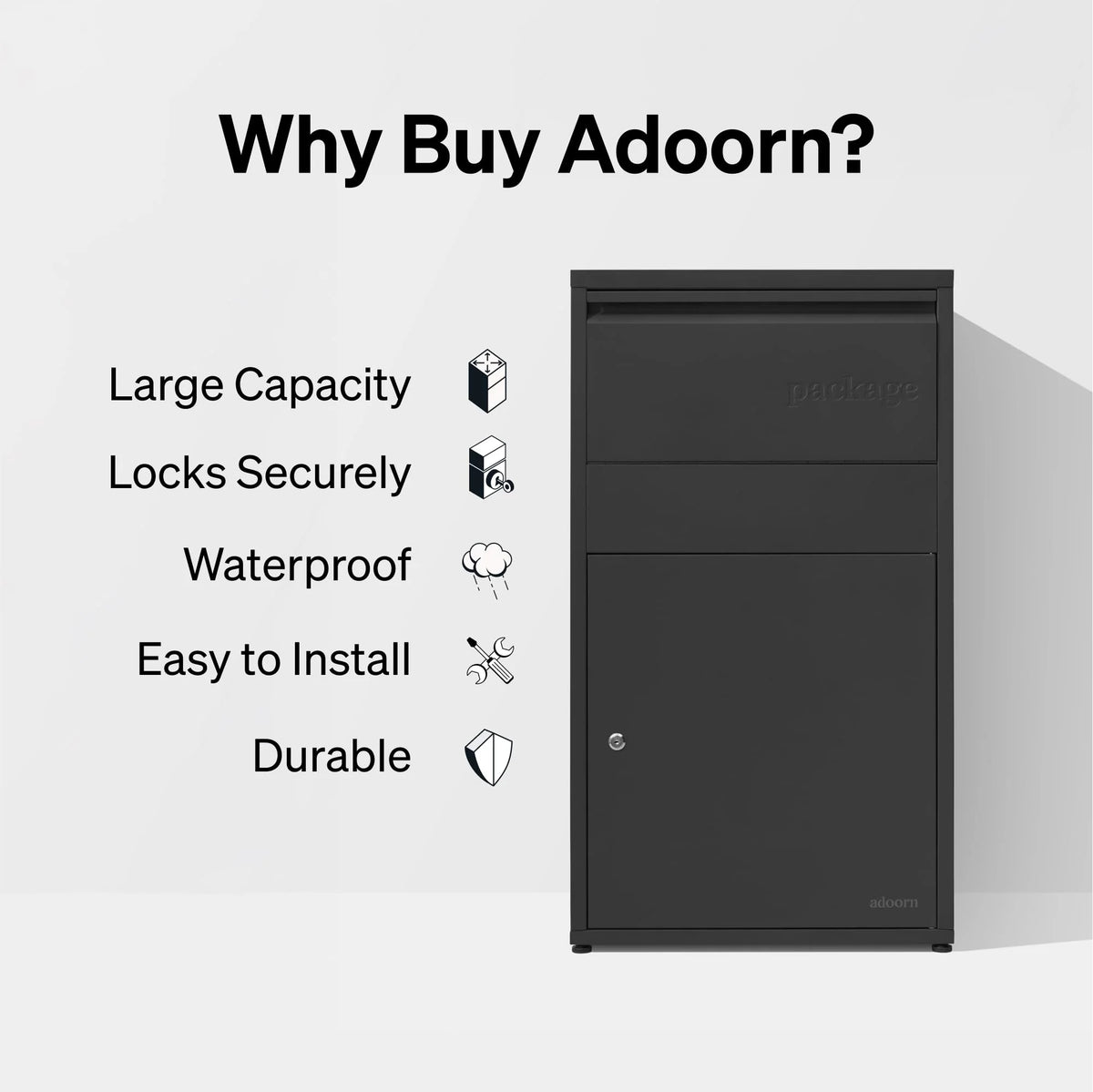 Adoorn Package Delivery Boxes for Outside, Large 36 x 20.5 x 15 (HxWxD) Security Package Box, Free Standing Anti-Theft Parcel Drop Box - Black