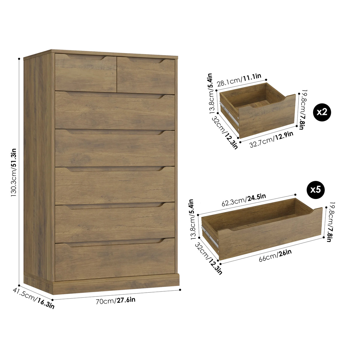Homfa 7 Drawer White Dresser, 51.3"H Wood Storage Cabinet with Upgraded Stable Base, Vertical Chest for Bedroom Living Room
