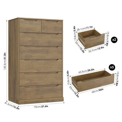 Homfa 7 Drawer White Dresser, 51.3"H Wood Storage Cabinet with Upgraded Stable Base, Vertical Chest for Bedroom Living Room