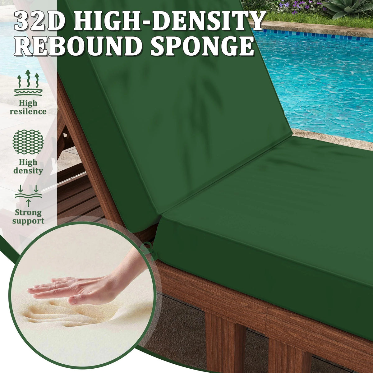 Kimunuk Outdoor Chaise Lounge Cushions set of 2, 80" x 26" x 4" Waterproof Pool Beach Recliner Replacement Cushions with Ties, Navy