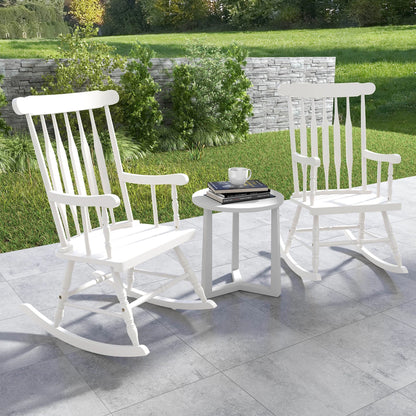Costway Solid Wood Rocking Chair Porch Rocker Indoor Outdoor Seat Glossy Finish White
