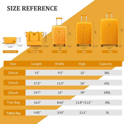 Joyway 5 Piece Luggage Sets Hardshell Lightweight Suitcase with TSA Lock Spinner Wheels-Orange