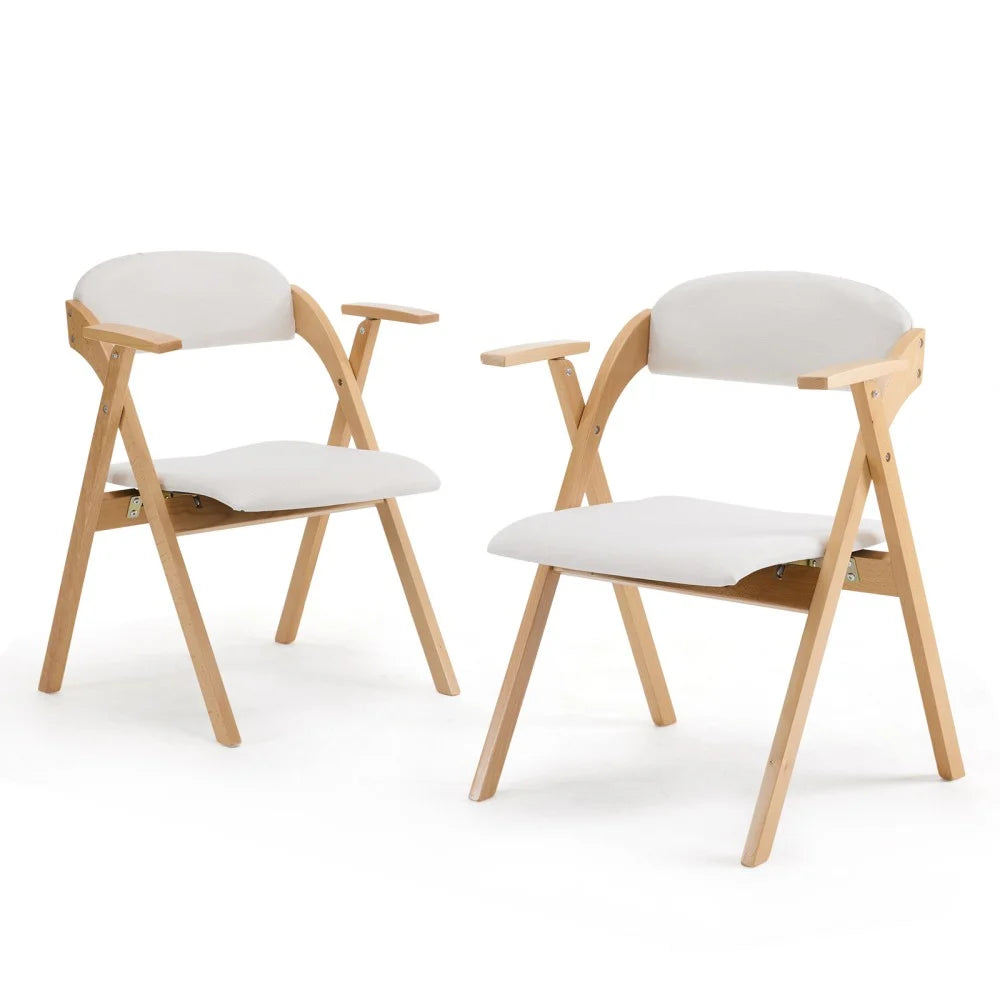 IVV 2-Pack Beechwood Folding Chairs with Cushioned Seat and Backrest, No-Assembly Guest Chairs for Home, Office, or Events (Beige)