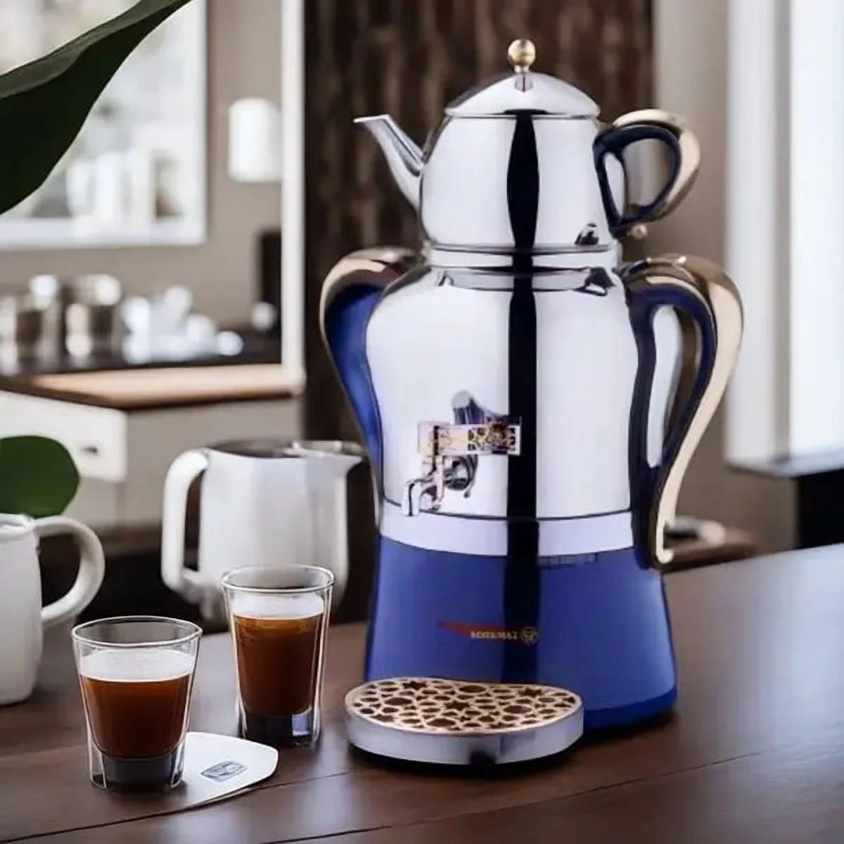 Korkmaz Hanedan Premium Silver 18/10 Cr-Ni Stainless Steel Dishwasher Safe Electric Tea Maker