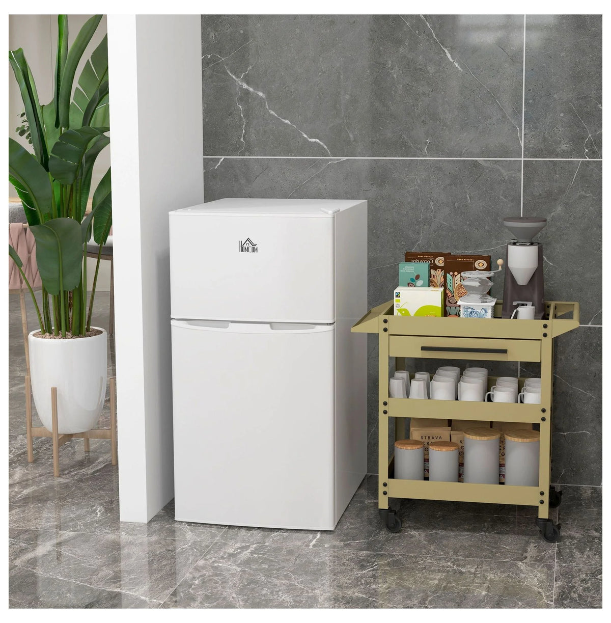 3.2 Cu.Ft Mini Fridge with Freezer - Double Door Refrigerator Adjustable Thermostat, Reversible Door - White - Dorm, Apartment, Bedroom
