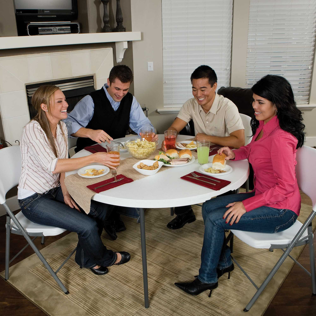 Lifetime 48 inch Round Fold-in-Half Table, Indoor/Outdoor Essential, White Granite (280064)