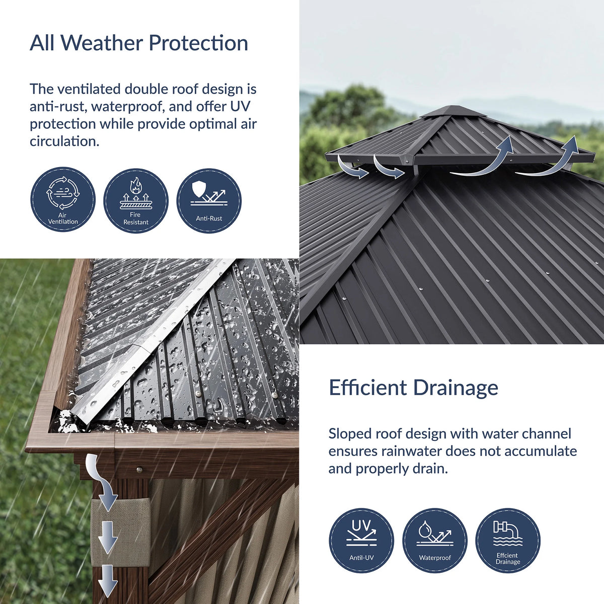 BELLEZE 12 x 16ft Hardtop Gazebo, Widen Pole Outdoor Canopy, Aluminium Frame Galvanized Steel Double Roof Waterproof Gazebo Tent with Nettings and Curtains for Patio, Backyard, Deck, Lawns, Garden