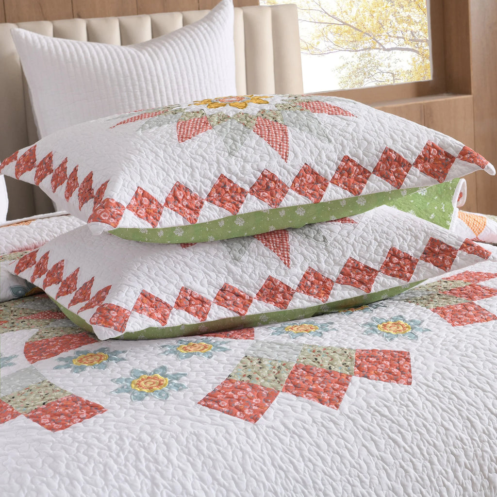 3 Pcs 100% Cotton Sunflower Pattern Patchwork Quilt Bedspread Set|Farmhouse Bedding Set for All Seasons