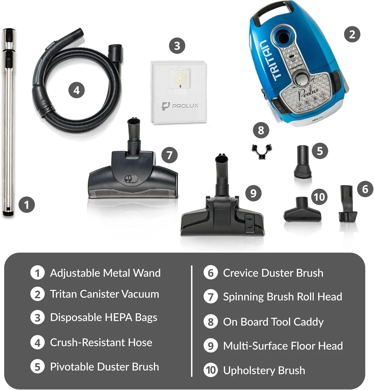 Prolux Tritan Canister Vacuum HEPA Sealed Hard Floor with Powerful 12 Amp Motor