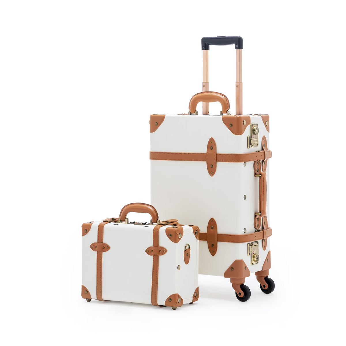 COTRUNKAGE Vintage Trunk Luggage Set TSA Lock Carry On Suitcase for Women (13" & 20", Pink Floral)