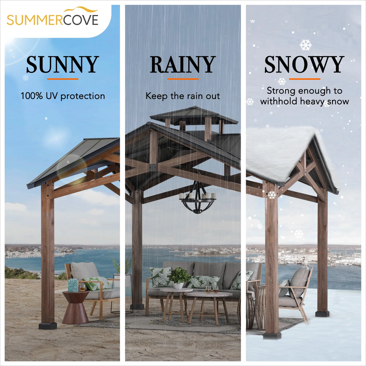 Sunjoy 12.5 x 12.5 ft. Hardtop Gazebo Outdoor Cedar Frame Wood Gazebo with Steel 2-Tier Hardtop Roof and Ceiling Hook