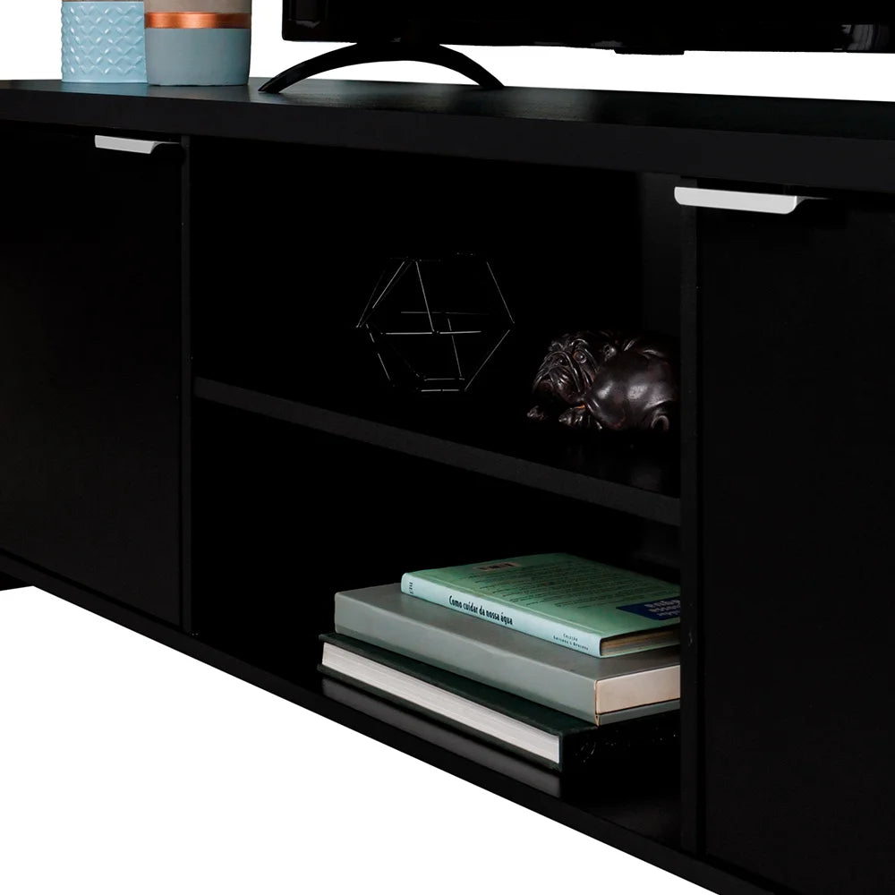 Madesa TV Stand Large Media Console with Cable Management for 65, 75 Inch Media Storage Gaming Living Room Entertainment Center Modern Wooden Television Cabinet - Black