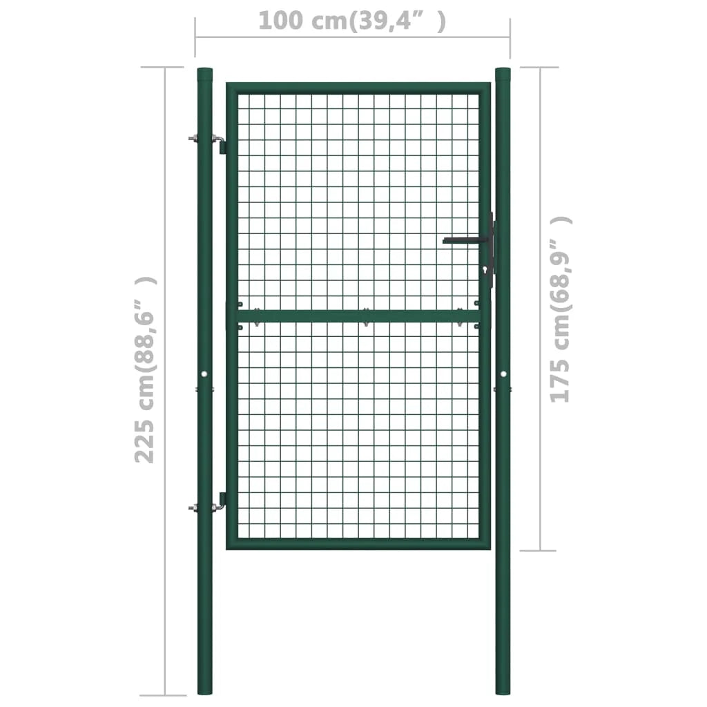 vidaXL Fence Gate Metal Fence Post Garden Gate for Outdoor Patio Steel Green