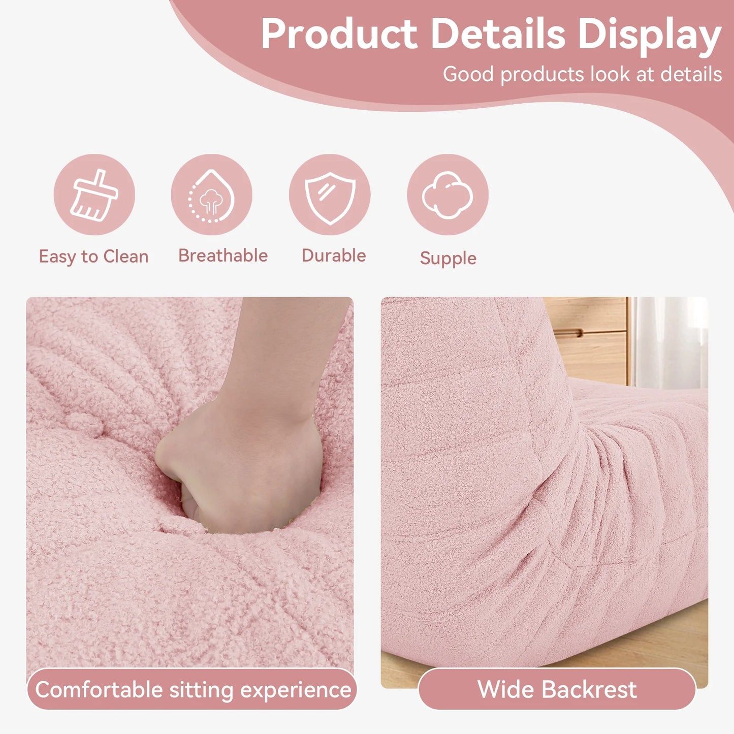 VFD Bean Bag Chairs for Adults, Beanbag Chair with Ottoman Lounge Sofa Memory Foam Comfy Reading Chair for Bedroom & Living Room, Lazy Floor Sofa Couch