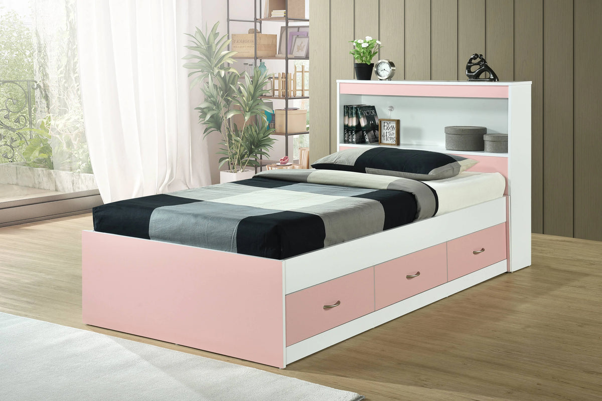 Hodedah Twin-Size Captain Bed with 3-Drawers and Headboard in White