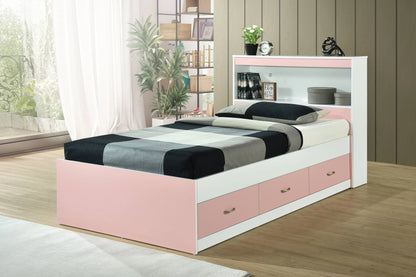 Hodedah Twin-Size Captain Bed with 3-Drawers and Headboard in White