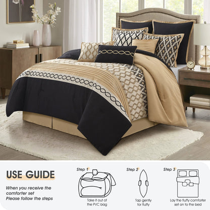 LANCO MODERN LIFESTYLE King Size Comforter Set, Burgundy, 10 Piece Bed in a Bag for All Seasons, Luxury Extreme Comfort Bedding Sets with Bedskirt, Pillow Shams, Euro Shams and Decor Pillows