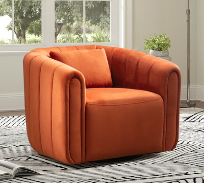 Bonzy Home Swivel Chair with Plump Pillow, Modern Velvet Accent Chair for Living Room Bedroom , Comfy Round Armchair, Orange