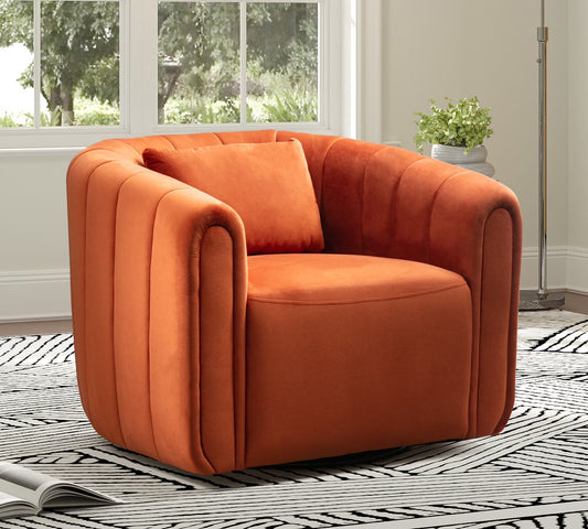 Bonzy Home Swivel Chair with Plump Pillow, Modern Velvet Accent Chair for Living Room Bedroom , Comfy Round Armchair, Orange