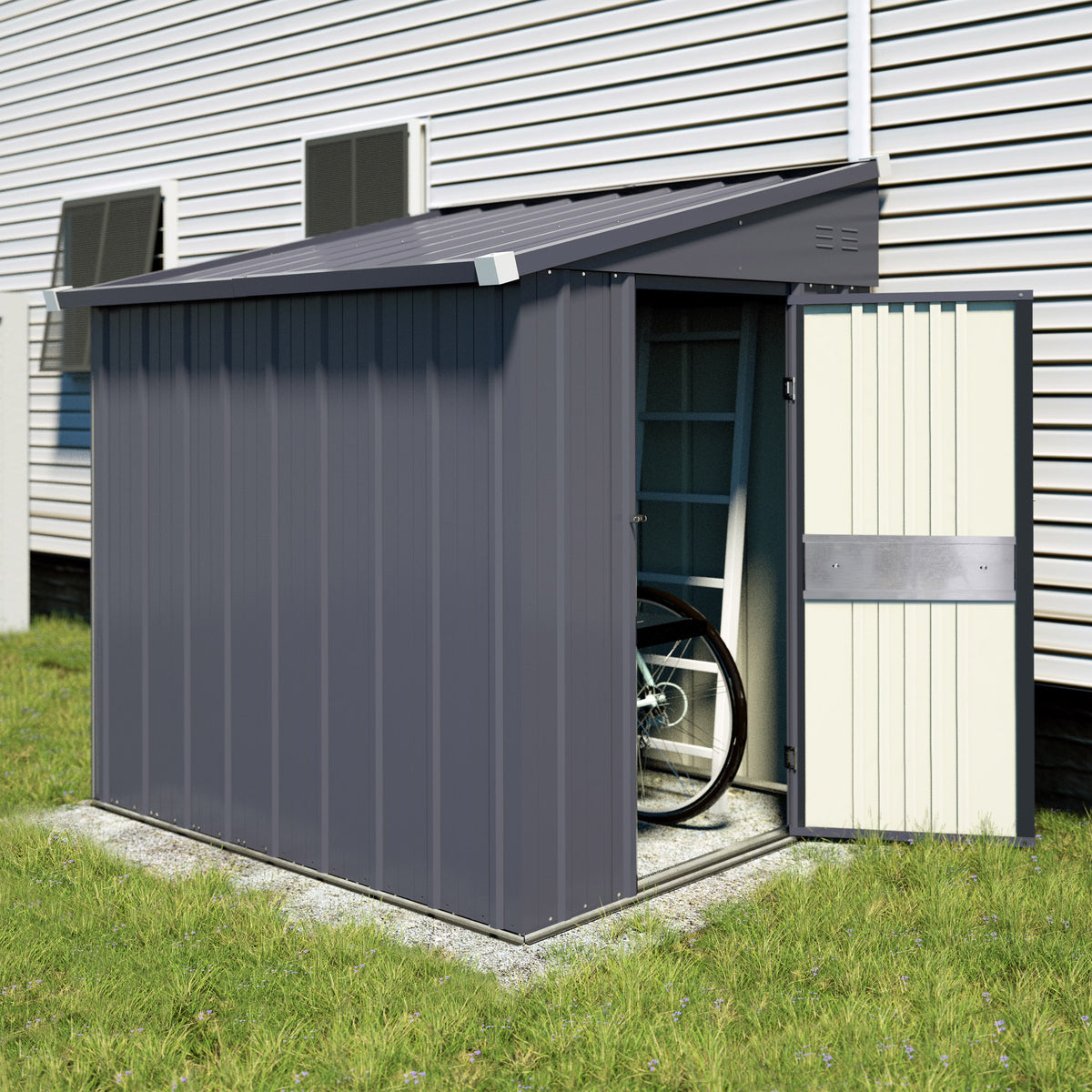 VEIKOUS Outdoor 8' x 4' Storage Lean-to Shed 8' x 4' w/Lockable Sliding Door and Vents for Backyard, Patio & Lawn, Grey