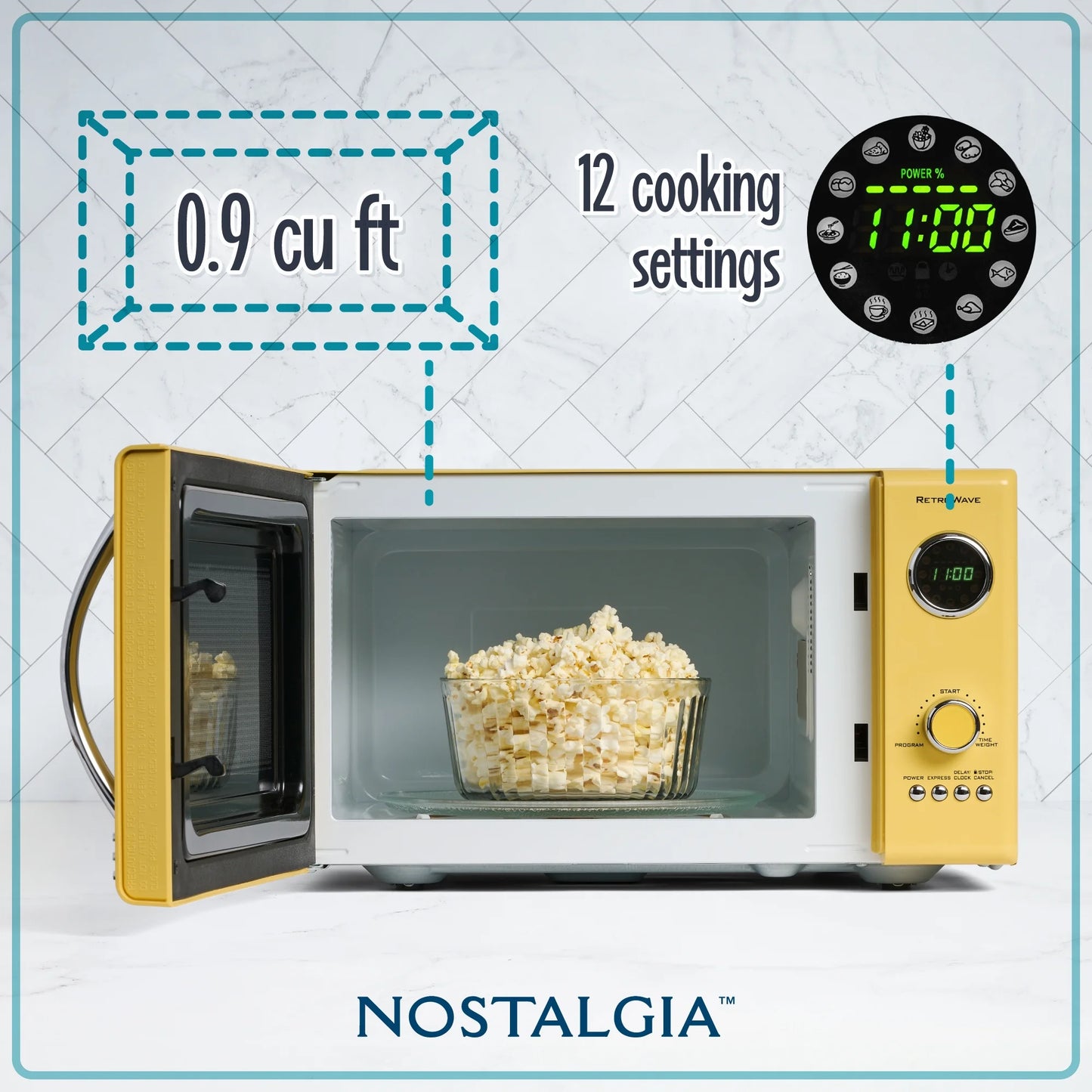 Nostalgia Retro Microwave for Countertop 0.9 cu ft Vintage Microwave, Ivory