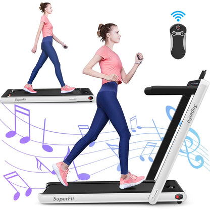 Gymax 2 in 1 Folding Treadmill 2.25HP Running Machine w/ Dual Display APP Control Black