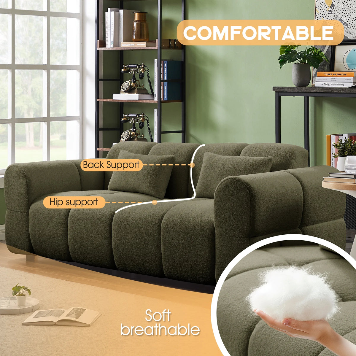 FREEHOMAE 80" Oversized Boucle Sofa Couch,Modern Loveseat,Deep Seat Love Seat,Mid Century Modern Sofa,Cloud Couch for Living Room,Apartment,Office,and Lounge,Black