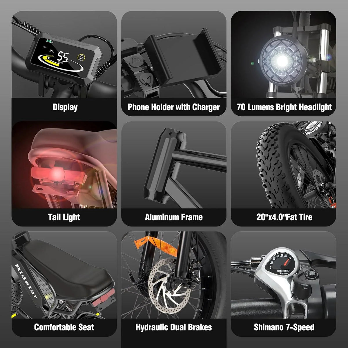 Ridstar Electric Bike for Adults,Peak 1500W 30MPH,48V 15.6Ah Electric Bicycle,Full Suspension Mountain Bike UL2849