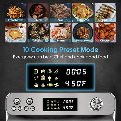 HYSapientia 26QT Air Fryer Oven With Rotisserie 1800W Toaster Oven Air Fryer Combo, 10 in 1 Convection Oven Countertop, Airfryer Toaster Oven, Mini Toaster Oven,Stainless Steel Outer