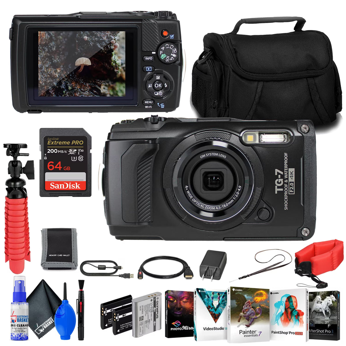 OM SYSTEM Tough TG-7 Red Underwater Camera, 44x Macro Shooting, 12MP, Float Strap, 64GB Card