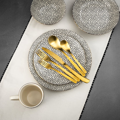 Thyme & Table 60-Piece Dot Dinnerware & Gold Flatware Set, Service for 6