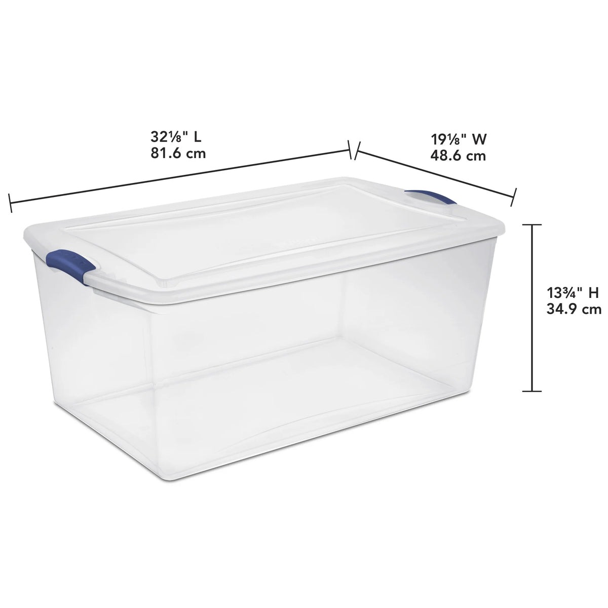 Sterilite 105 Quart Latch Box, Clear Plastic Storage Bin with Clear Lid, Blue, 4 Count