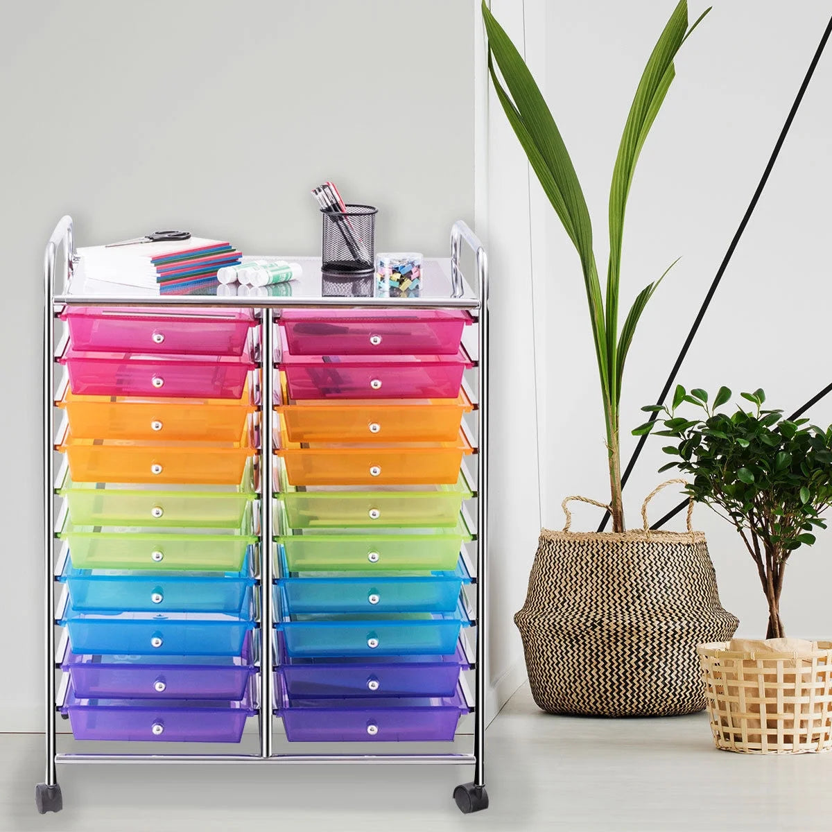 Gymax Office Rolling Cart 20 Storage Drawers Scrapbook Paper Studio Organizer Mutlicolor