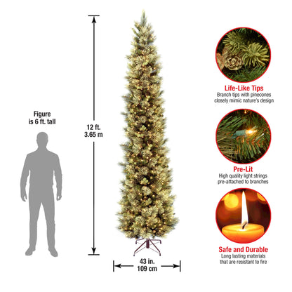 9 ft Pre-Lit Carolina Pine Slim Artificial Christmas Tree with 800 Clear Lights, Slim Profile
