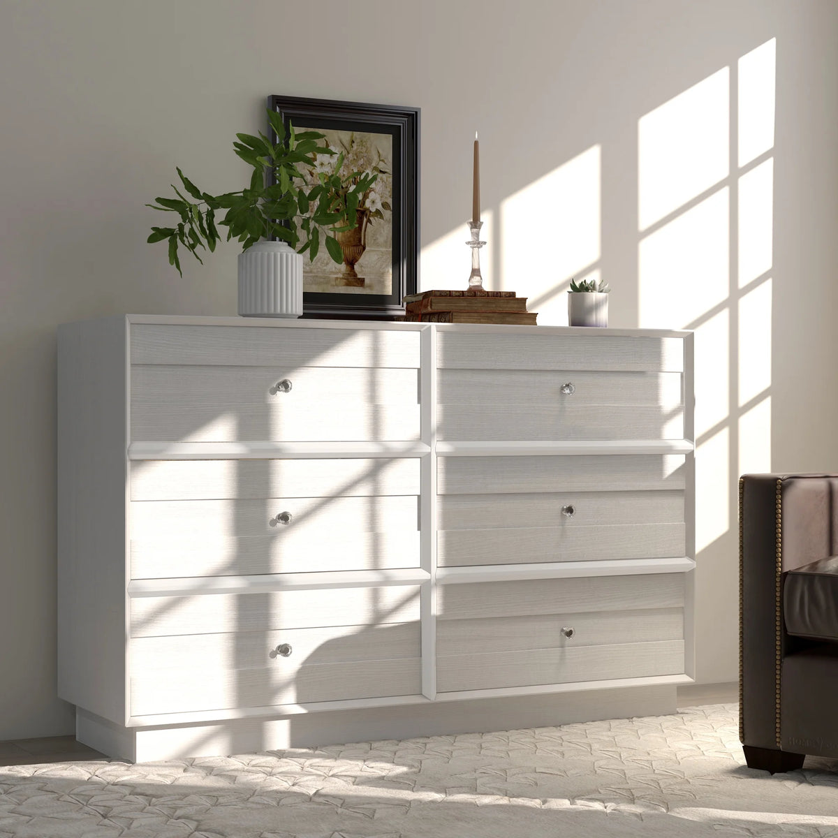 May Color Large White 3 Drawer Dresser Set of 2 with Fluted Panel, Modern Chest of Drawers with Silent Slide Drawers, Wood Accent Nightstand with Storage for Bedroom Living Room, Hallway