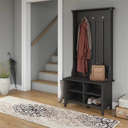 Pemberly Row Hall Tree w/ Shoe Storage Bench in Antique White - Engineered Wood